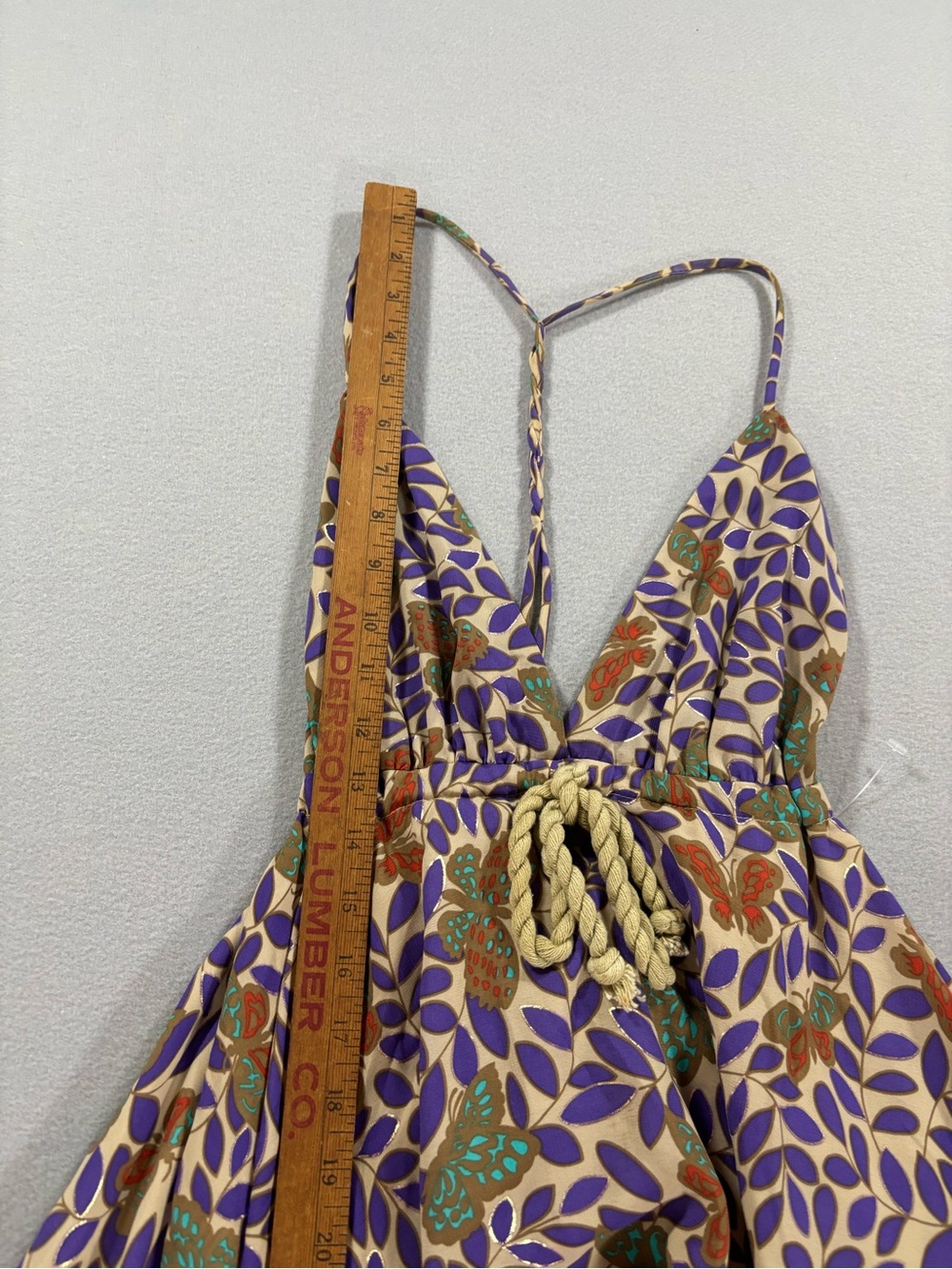 Tricia Fix Purple Floral butterfly Summer halter Dress with Rope Waist - Picture 3 of 9